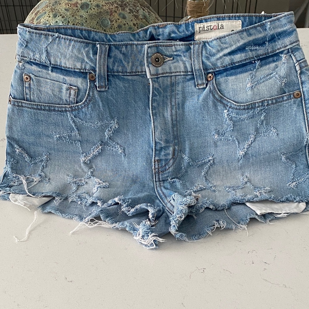 Pistola Star Patterned Light Blue Jean Shorts